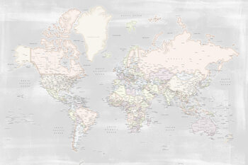 Map Rustic distressed detailed world map in pastels