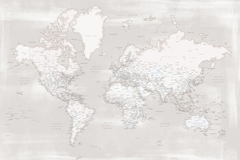 Map Rustic distressed detailed world map in warm neutrals