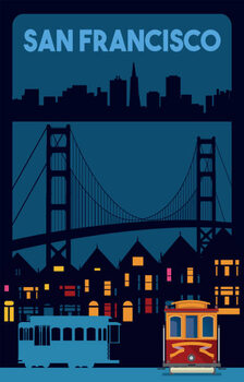 Ilustração San Francisco, California, Golden Gate Poster