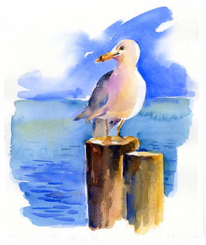 Reprodução do quadro Seagull on dock, 2014,