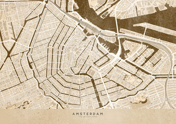 Map Sepia vintage map of Amsterdam