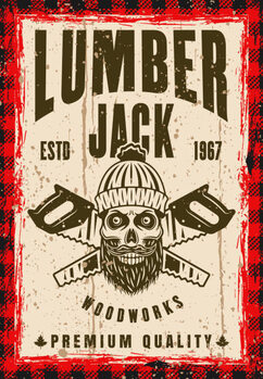 Art Poster Skull of lumberjack and two crossed