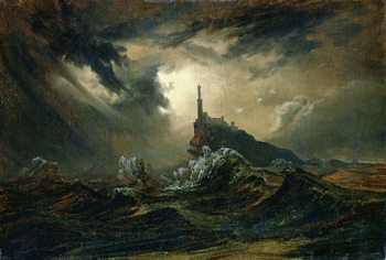Taidejäljennös Stormy sea with Lighthouse