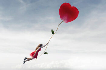 Taidejuliste surreal woman flying free in the