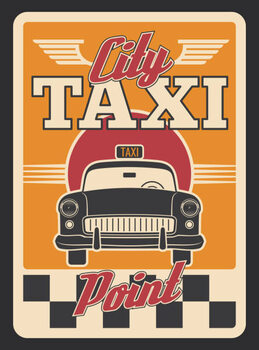 Taidejuliste Taxi car or yellow cab retro poster for transport