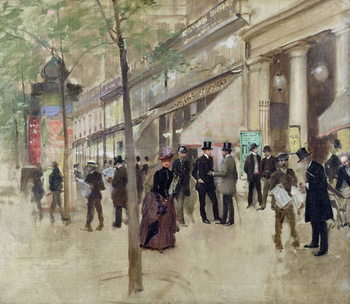 Reprodução do quadro The Boulevard Montmartre and the Theatre des Varietes