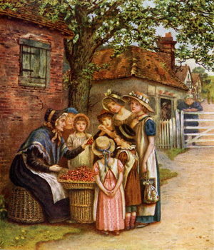 Taidejuliste 'The cherry woman' by Kate Greenaway.