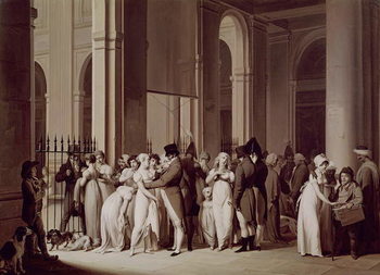 Reprodução do quadro The Galleries of the Palais Royal, Paris, 1809