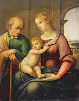 Reprodução do quadro The Holy Family, or Madonna with the Beardless Joseph, c.1506
