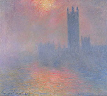 Fine Art Print The Houses of Parliament, London, with the sun breaking through the fog