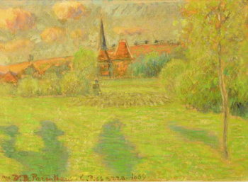 Reprodução do quadro The shepherd and the church of Eragny, 1889