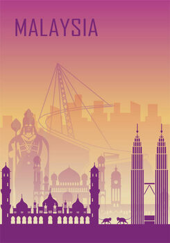 Illustration Travel background with landmarks of Malaysia