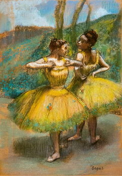 Reprodução do quadro Two dancers in yellow. Around 1896. Pastel and charcoal on two strips of paper.