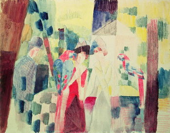 Reprodução do quadro Two Women and a Man with Parrots, 20th century