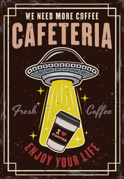 Art Poster Ufo stealing coffee paper cup vintage