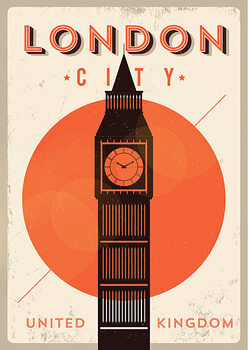 Ilustração Vintage Big Ben, London City Poster