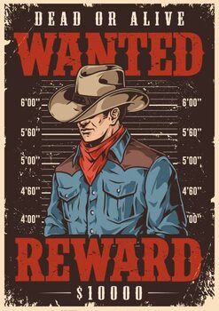 Taidejuliste Wanted bandit vintage poster colorful