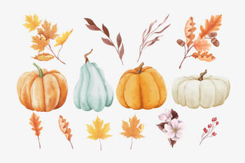 Ilustração Watercolor Autumn Elements