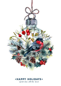 Ilustração Watercolor Christmas Ball Card