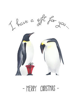 Ilustração Watercolor Christmas card with penguins