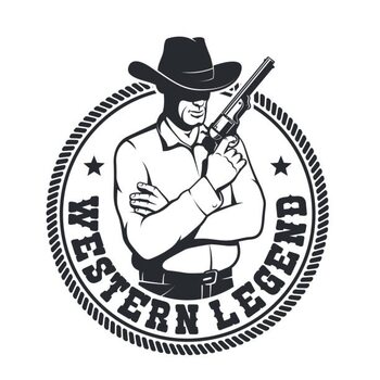 Impressão de arte Western retro badge - Cowboy with a gun