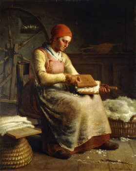 Fine Art Print Woman carding wool