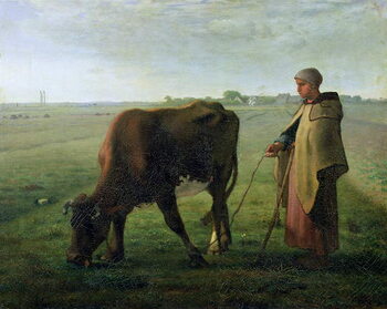 Reprodução do quadro Woman grazing her cow, 1858