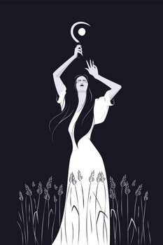Illustration Woman witch in white dress with