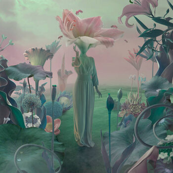 Art Poster women with flower head in surreal garden