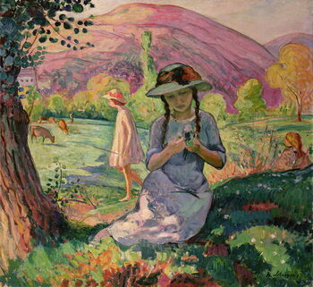 Reprodução do quadro Young Girl picking Flowers, 1910
