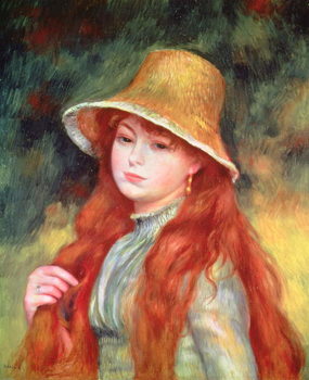 Fine Art Print Young girl with long hair, or Young girl in a straw hat