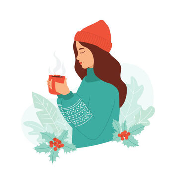 Illustration Young woman in a warm sweater