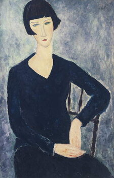 Reprodução do quadro Young woman with a fringe or young seated woman in blue dress
