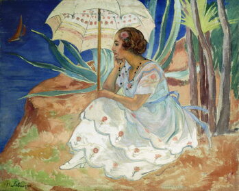 Reprodução do quadro Young woman with an Umbrella, Saint Maxime; Jeune Fille a l'Ombrelle Saint-Maxime, c.1918