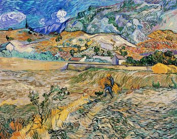 Impressão artística Enclosed Wheat Field with Peasant - Landscape at Saint-Rémy, 1889