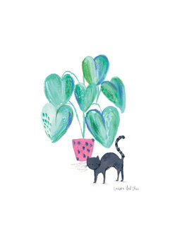 Ilustração Black cat and plant
