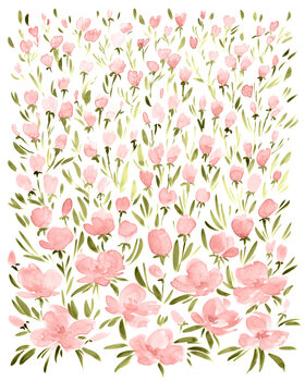 Ilustração Field of pink watercolor flowers