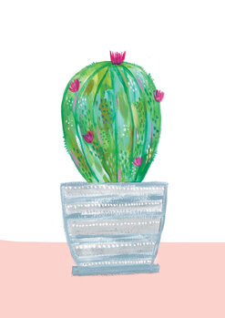Ilustração Painted cactus in blue stripe plant pot