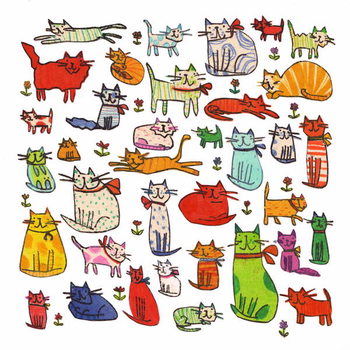 Reprodução do quadro Thirty eight cats, 2018,mono print, collage