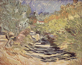 Reprodução do quadro A Road in St. Remy with Female Figures, 1889