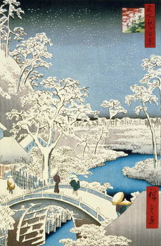 Reprodução do quadro Drum bridge and Setting Sun Hill at Meguro, from the series '100 Views of Edo', pub. by Uoya Eikichi, 1857,