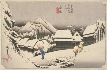 Reprodução do quadro Evening Snow at Kambara, No.16 from 'The 53 Stations of the Tokaido', pub. by Hoeido, 1833,