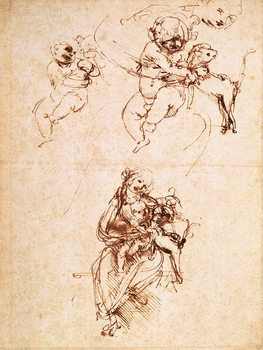 Reprodução do quadro Studies for a Madonna with a Cat, c.1478-80