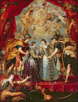 Reprodução do quadro The Medici Cycle: Exchange of the Two Princesses of France and Spain, 9th November 1615, 1621-25