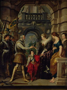 Reprodução do quadro The Medici Cycle: Henri IV (1553-1610) leaving for the war in Germany and bestowing the government of his kingdom to Marie de Medici (1573-1642) 20th March 1610, 1621-25