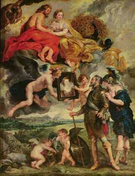 Reprodução do quadro The Medici Cycle: Henri IV (1553-1610) Receiving the Portrait of Marie de Medici (1573-1642) 1621-25
