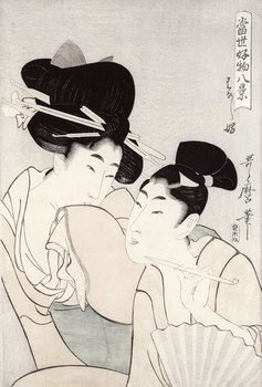 Reprodução do quadro The pleasure of conversation, from the series 'Tosei Kobutsu hakkei' (Eight Modern Behaviours) c.1803