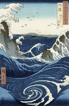 Reprodução do quadro View of the Naruto whirlpools at Awa, from the series 'Rokuju-yoshu Meisho zue' (Famous Places of the 60 and Other Provinces)