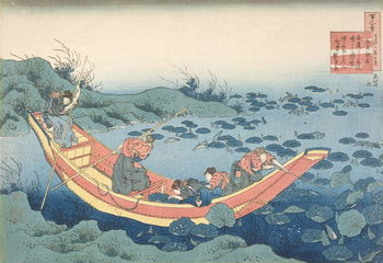 Reprodução do quadro Women gathering waterlilies' ('Bunya no Asayasu'), from the series '100 Poems Explained by the Nurse' ('Hyakunin isshu uba ga etoki') pub. c.1835-38