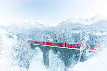 Εκτύπωση καμβά Bernina Express train in white winter